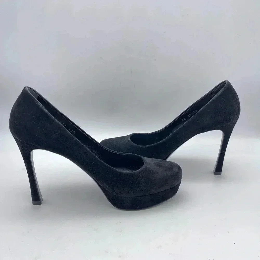 Yves Saint Laurent Black Suede High Heels 4" - Picture 4 of 11